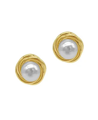 Imitation Pearl Framed Earrings - Yellow Gold