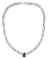 Simulated Emerald Halo Pear Bizmark Necklace in Silver Plate