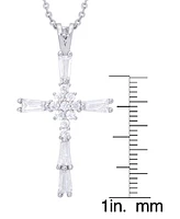 Cubic Zirconia Cross Pendant 18" Necklace in Silver Plate