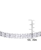 Cubic Zirconia Linked Flowers Adjustable Bolo Bracelet in Silver Plate