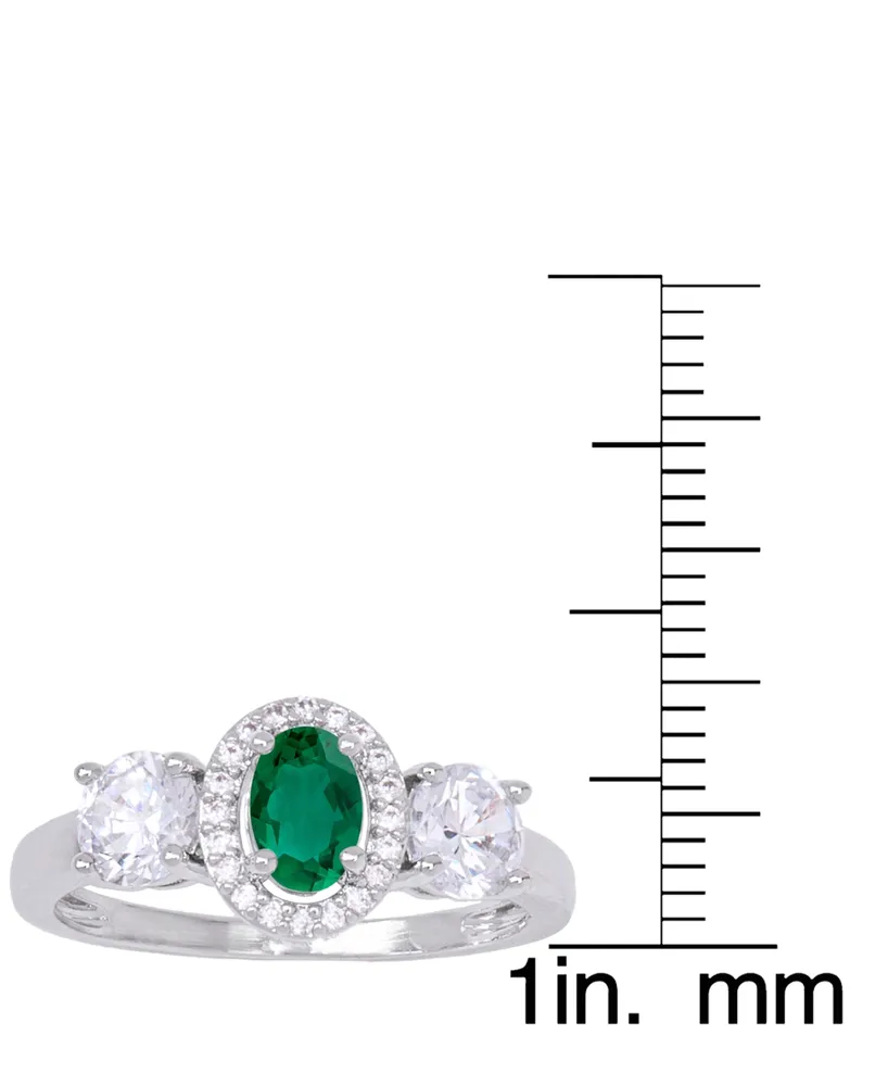 Simulated Emerald Oval Halo 3 Piece, Pendant, Earrings and Ring, Set Silver Plate