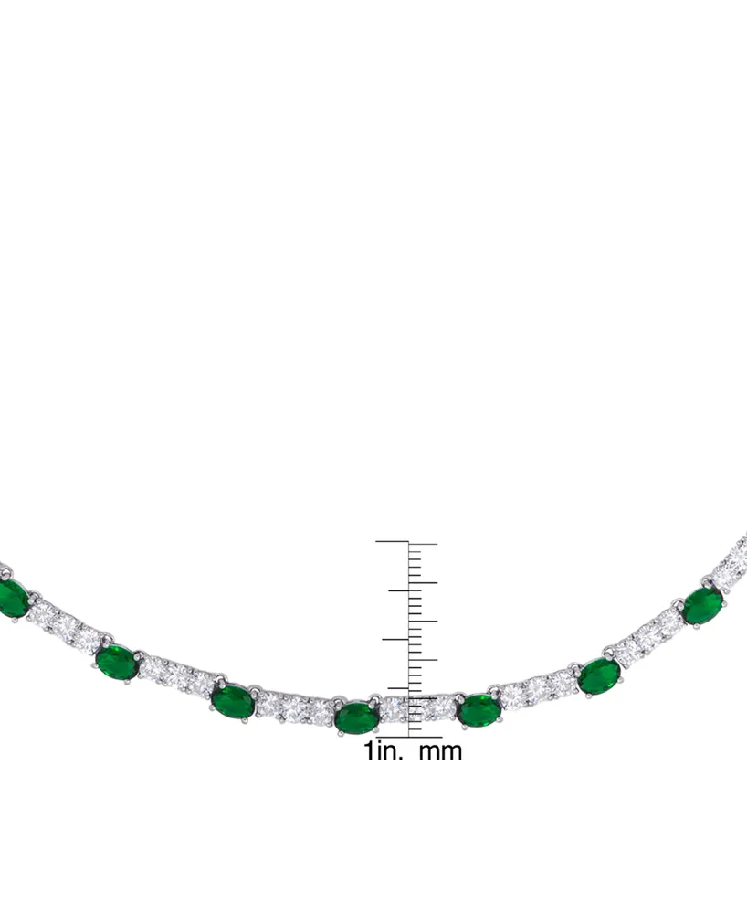 Simulated Emerald/Cubic Zirconia Oval Necklace in Silver Plate