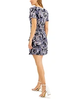 Connected Petite Pleated Floral-Print Tiered Dress