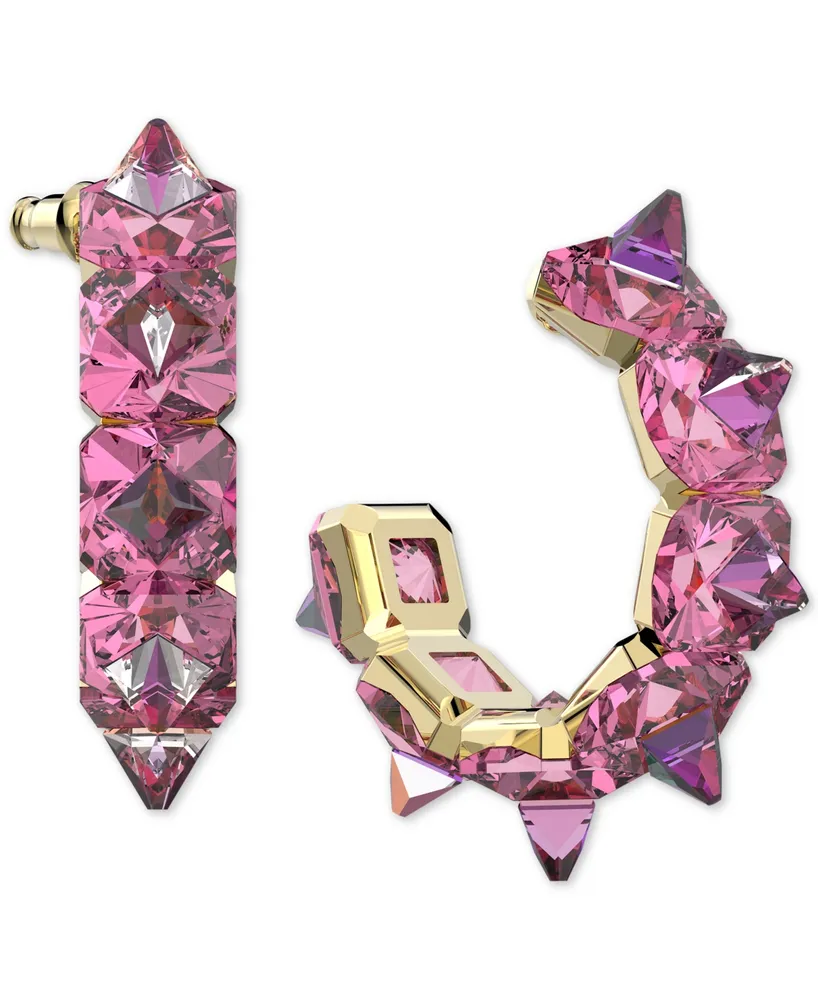 Swarovski Gold-Tone Chroma Pink Spiky Crystal Hoop Earrings