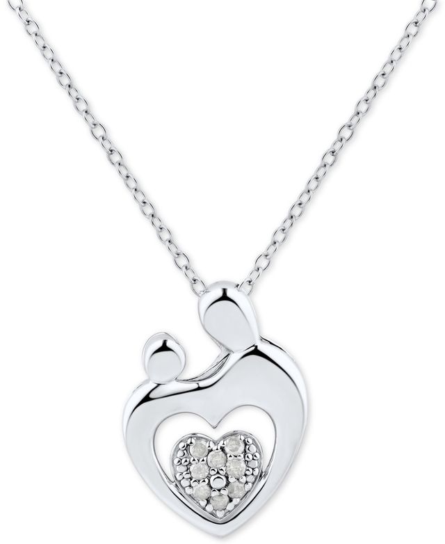 Diamond Heart Cluster Mother & Child Pendant Necklace (1/10 ct. t.w.) in Sterling Silver