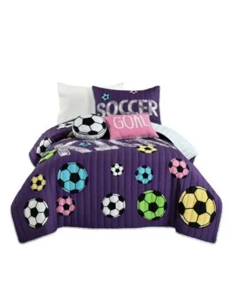 Lush Decor Girls Soccer Kick Quilt Purple Set