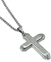 Men's Cubic Zirconia Cross 24" Pendant Necklace in Stainless Steel