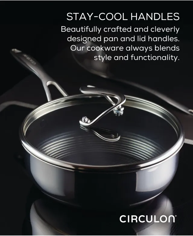 Circulon 3 Piece SteelShield C-Series Tri-Ply Clad Nonstick Chef Pan with Lid and Cooking Utensil Set, Silver