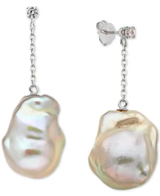 Baroque Cultured Freshwater Pearl (13-15mm) & Diamond (1/10 ct. t.w.) Drop Earrings in 14k White Gold