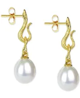 Cultured Freshwater Pearl (8-1/2mm) Dangle Drop Earrings in 14k Gold