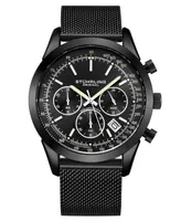 Men's Quartz Chronograph Date Black Stainless Steel Mesh Bracelet Watch 44mm