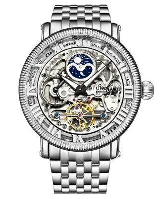 Men's Automatic Silver-Tone Stainless Steel Link Bracelet Watch 49mm