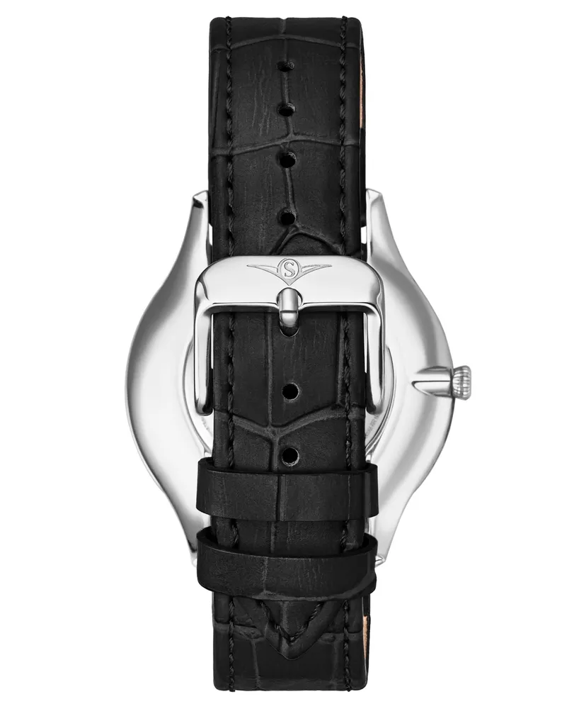Men's Black Genuine Leather Strap Watch 38mm