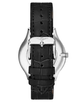 Men's Black Genuine Leather Strap Watch 38mm