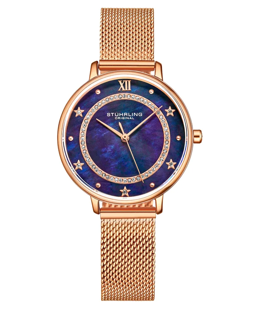 Women's Quartz Rose Gold-Tone Mesh Strap Watch 34mm