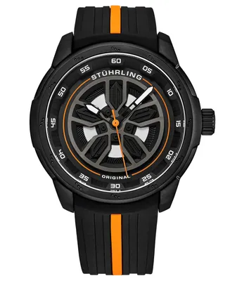 Men's Black Rubber Silicone Strap with Orange Stripe Watch 44mm