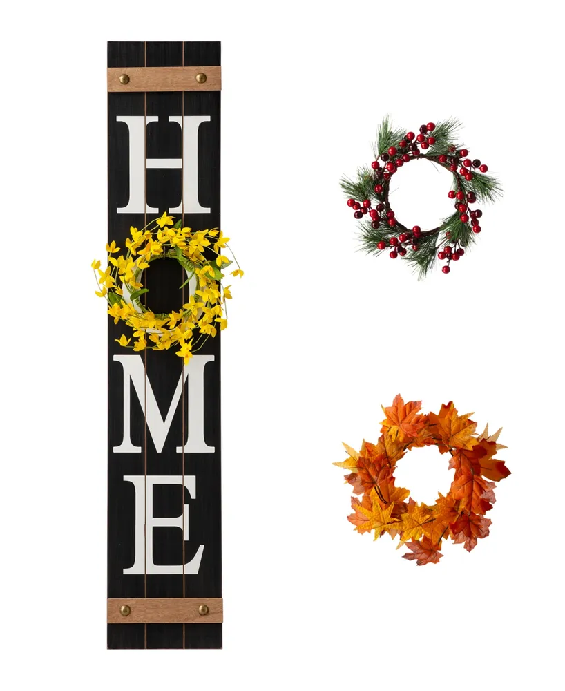 Glitzhome 42"H Wooden Home Porch Sign with Changable wreathes(Spring/ Fall/ Christmas)