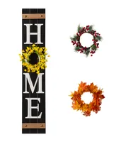 Glitzhome 42"H Wooden Home Porch Sign with Changable wreathes(Spring/ Fall/ Christmas)