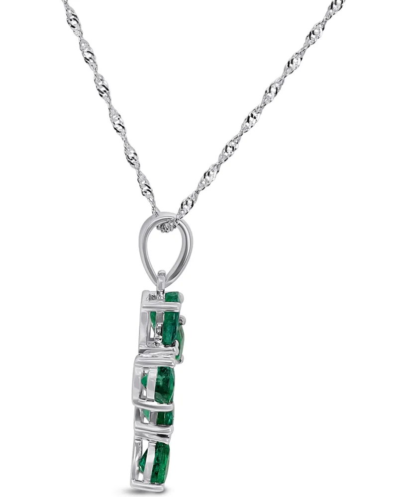 Emerald (1-1/3 ct. t.w.) & Diamond Accent Cross 18" Pendant Necklace in 14k White Gold