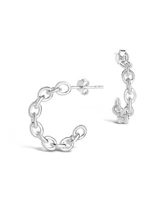 Women's Delicate Chain Silver Plated Hoop Earrings - Silver