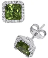 Peridot (1-3/4 ct. t.w.) & Diamond (1/5 ct. t.w.) Square Halo Stud Earrings in 14k White Gold