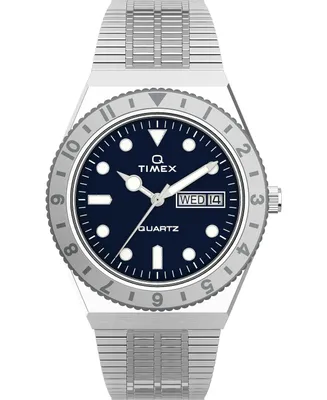 Timex Women's Q Silver-Tone Stainless Steel Bracelet Watch 36mm