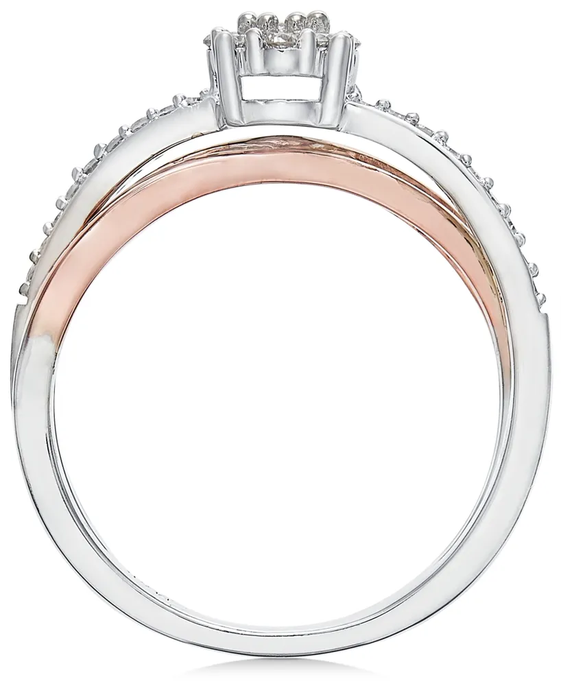 Diamond Crossover Promise Ring (1/4 ct. t.w.) Sterling Silver and 14k Rose Gold