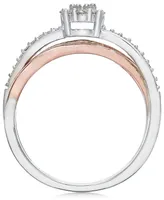 Diamond Crossover Promise Ring (1/4 ct. t.w.) Sterling Silver and 14k Rose Gold