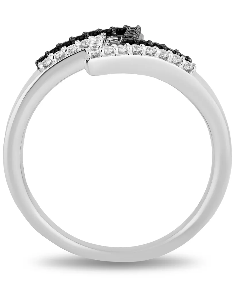 Enchanted Disney Fine Jewelry Black Diamond (1/8 ct. t.w.) & White Diamond (1/8 ct. t.w.) Cruella Double Lightening Bolt Ring in Sterling Silver & Bla