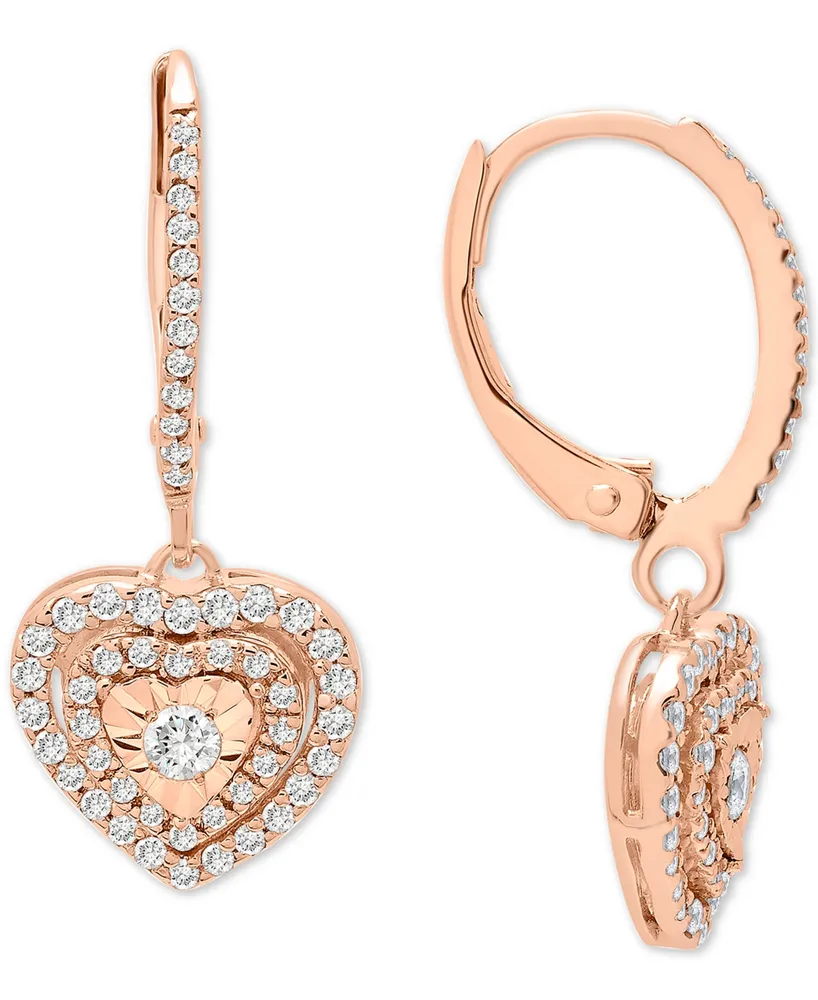 Diamond Heart Drop Earrings (1/2 ct. t.w.) Sterling Silver, Gold-Plated Silver or Rose