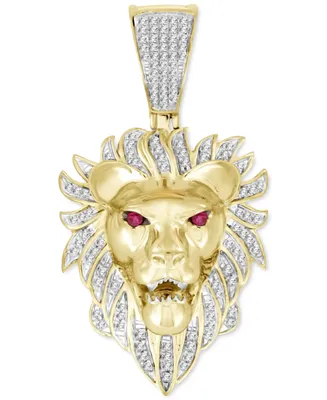 Men's Diamond (1/5 ct. t.w.) & Ruby Accent Lion Pendant in 10k Gold