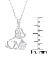 Cubic Zirconia Dog Pendant 18" Necklace in Silver Plate