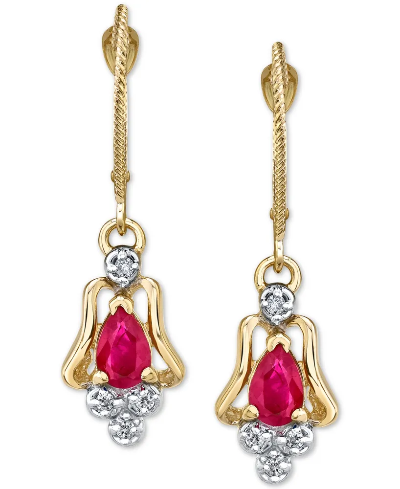 Ruby (1 ct. t.w.) & Diamond (1/10 ct. t.w.) Drop Earrings in 14k Gold