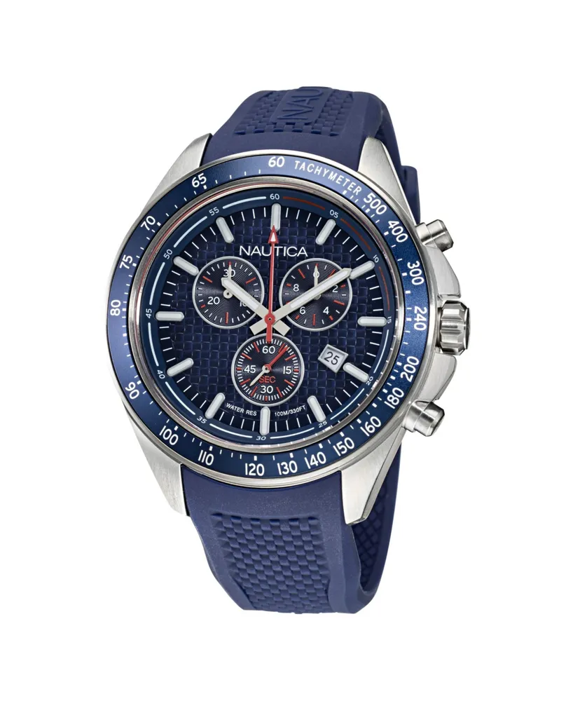 Nautica Men's Analog Blue Silicone Strap Watch 46 mm
