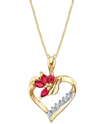 Ruby (3/8 ct. t.w.) & Diamond (1/20 ct. t.w.) Heart 18" Pendant Necklace in 14k Gold