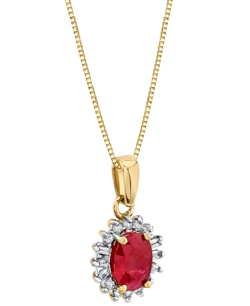 Ruby (1 ct. t.w.) & Diamond (1/5 ct. t.w.) Halo 18" Pendant Necklace in 10k Gold