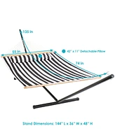 Quilted Double Hammock with 12-Foot Stand and Pillow - - - Stand