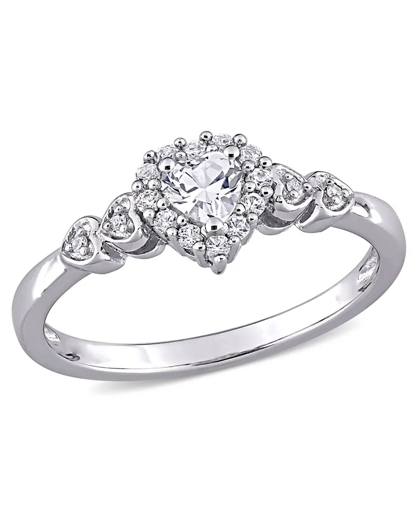 Lab-Grown White Sapphire (3/8 ct. t.w.) and Diamond - Sterling Silver, Accent Heart Ring