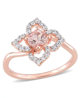 Morganite (1/2 ct. t.w.) and White Topaz (1/4 Rose Gold Plated Silver, Floral Ring