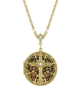 14K Gold Dipped Crystal Cross Round Locket Necklace