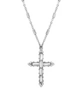 Pewter Crystal Cross Silver-Tone Chain Necklace