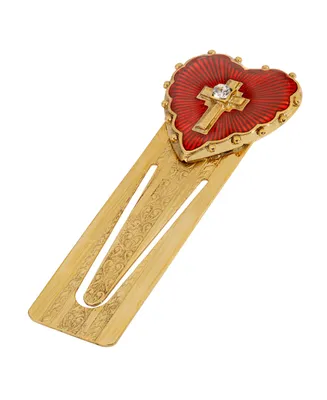 14K Gold-Dipped Red Enamel Heart and Cross Bookmark