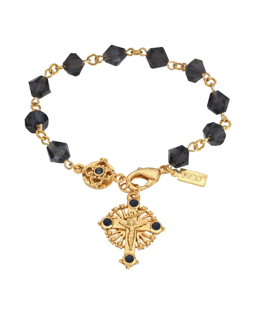 14K Gold-Dipped Blue Bead Windows to Heaven Rosary Crucifix Bracelet