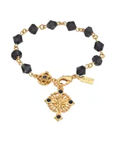 14K Gold-Dipped Blue Bead Windows to Heaven Rosary Crucifix Bracelet