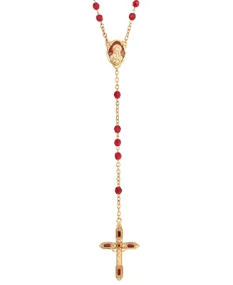 14K Gold-Dipped Red Bead and Red Enamel Rosary - Gold