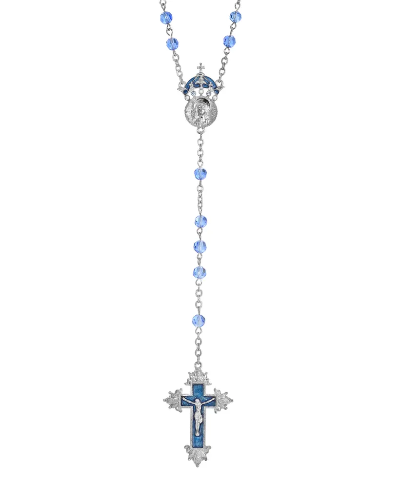 Silver-Tone Sapphire Enamel "King of Kings" Rosary - Silver