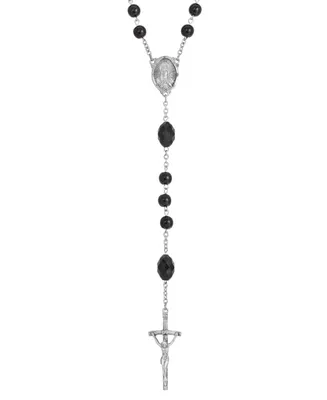 Silver-Tone and Black Bead Papal Rosary - Silver