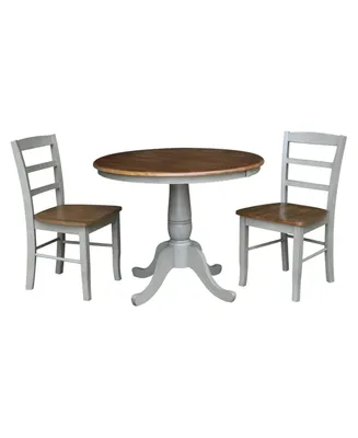 36" Round Extension Dining Table with 2 Madrid Ladderback Chairs, 3 Piece Dining Set