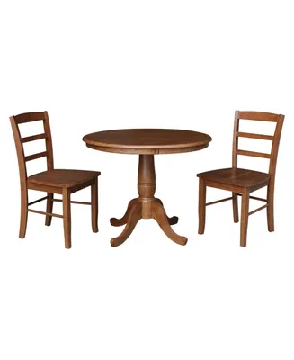 36" Round Top Pedestal Dining Table with 2 Madrid Ladderback Chairs, 3 Piece Dining Set