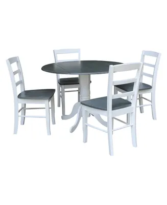 42" Dual Drop Leaf Dining Table with 4 Madrid Ladderback Chairs, 5 Piece Dining Set